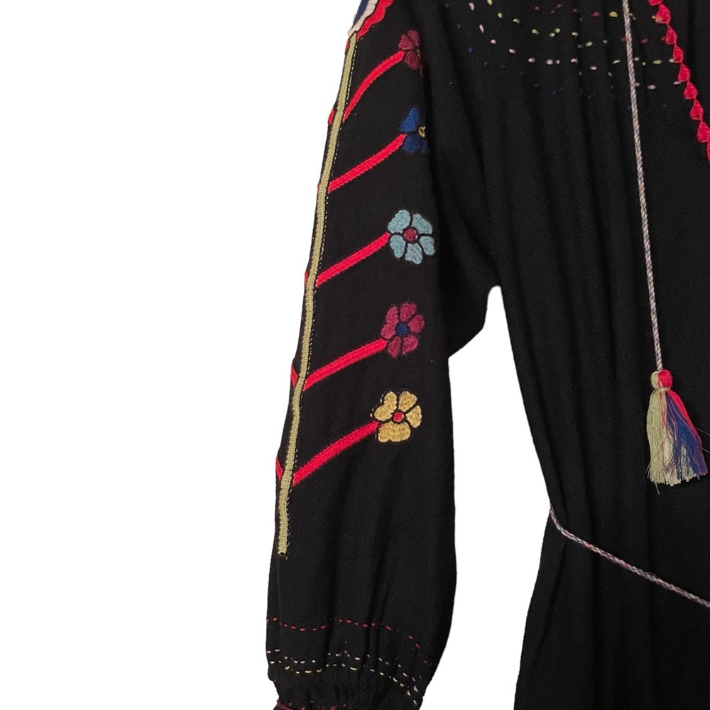 Ulla Johnson Silk Natalia Dress Flower Embroidered in Midnight Black - Picture 6 of 9